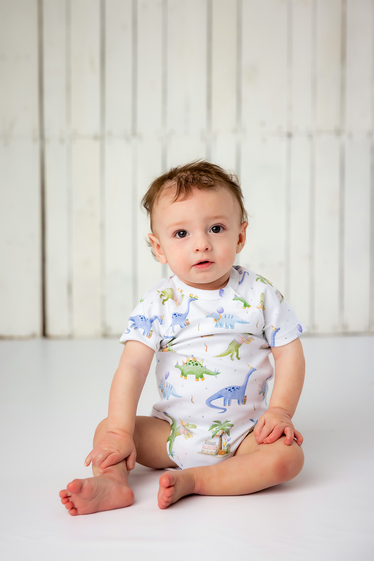 Three Little Tots Dino-mite Birthday Organic Cotton Baby Onesie, alternate angle