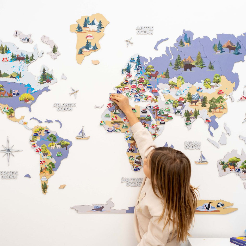 Nursery World Map Indigo