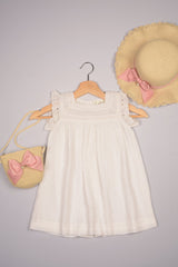 Three Little Tots Off-white Lace Yoke Girl's Dobby Dress, additional product photo