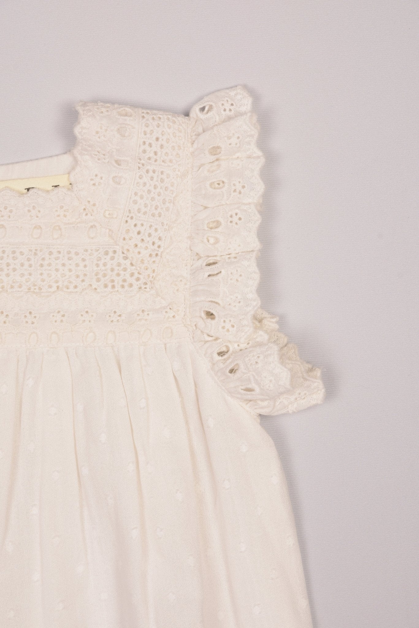 Three Little Tots Off-white Lace Yoke Girl's Dobby Dress, additional view