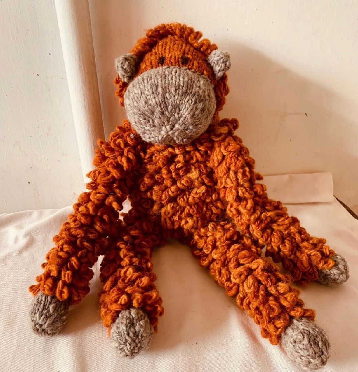 Three Little Tots Wool Knit Buddy Opal the Orangutan, another angle