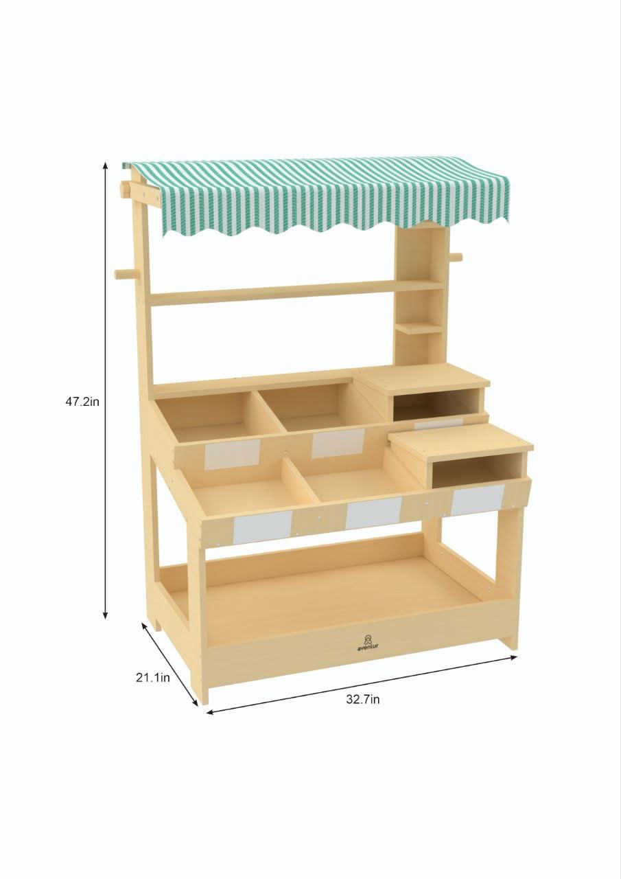 Three Little Tots Cypress Wooden Market Stand Pretend Play Shop for Kids with Storage, second additional photo