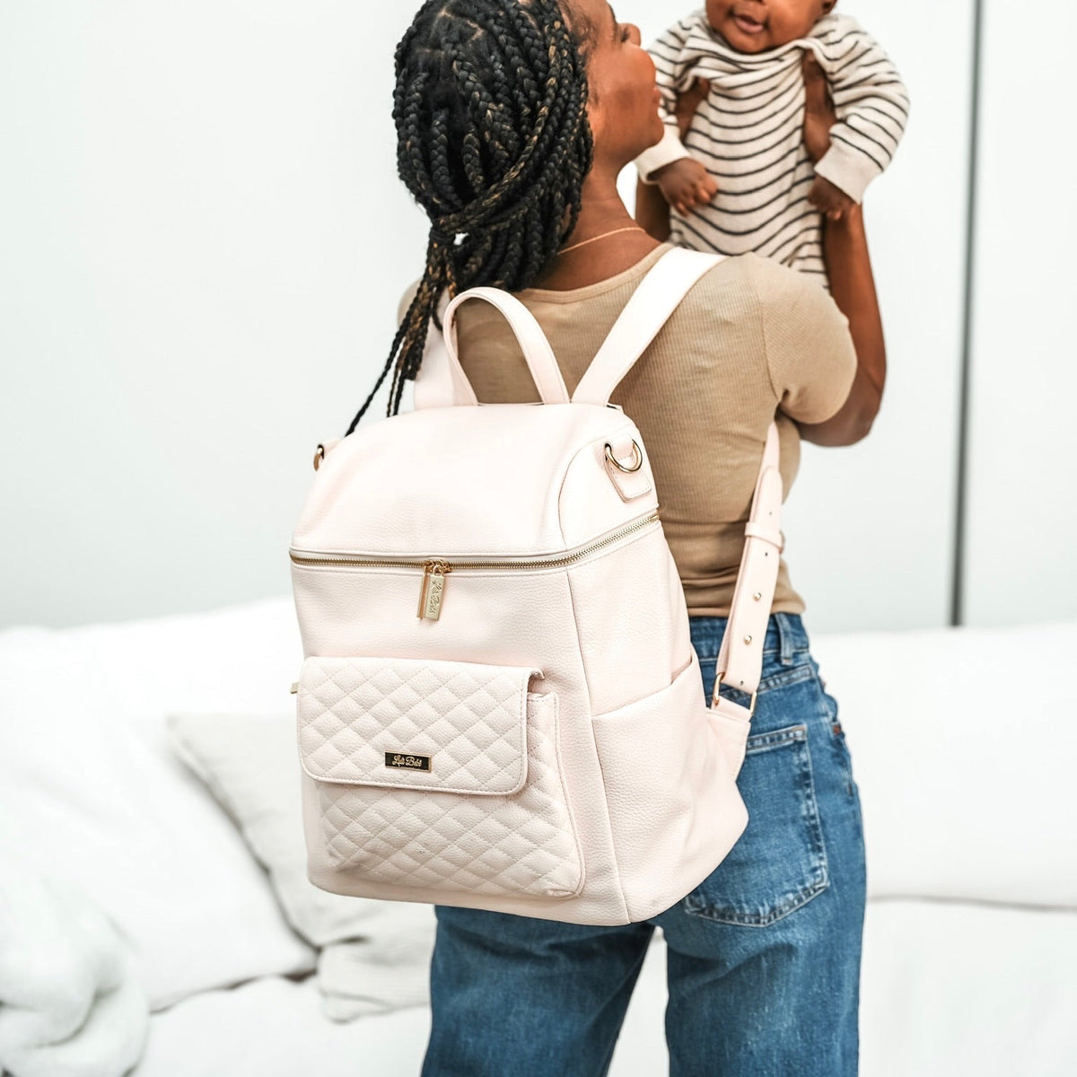 Three Little Tots Signature Diaper Bag Pastel Pink, back view