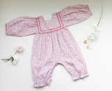 Pink Ditsy Floral Corduroy Romper | Girls' Lace Autumn Romper