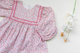 Pink Ditsy Floral Corduroy Romper | Girls' Lace Autumn Romper