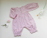 Pink Ditsy Floral Corduroy Romper | Girls' Lace Autumn Romper