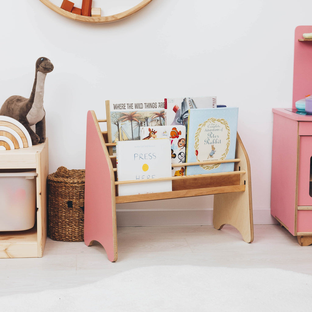 Wooden Montessori Bookshelf Pink
