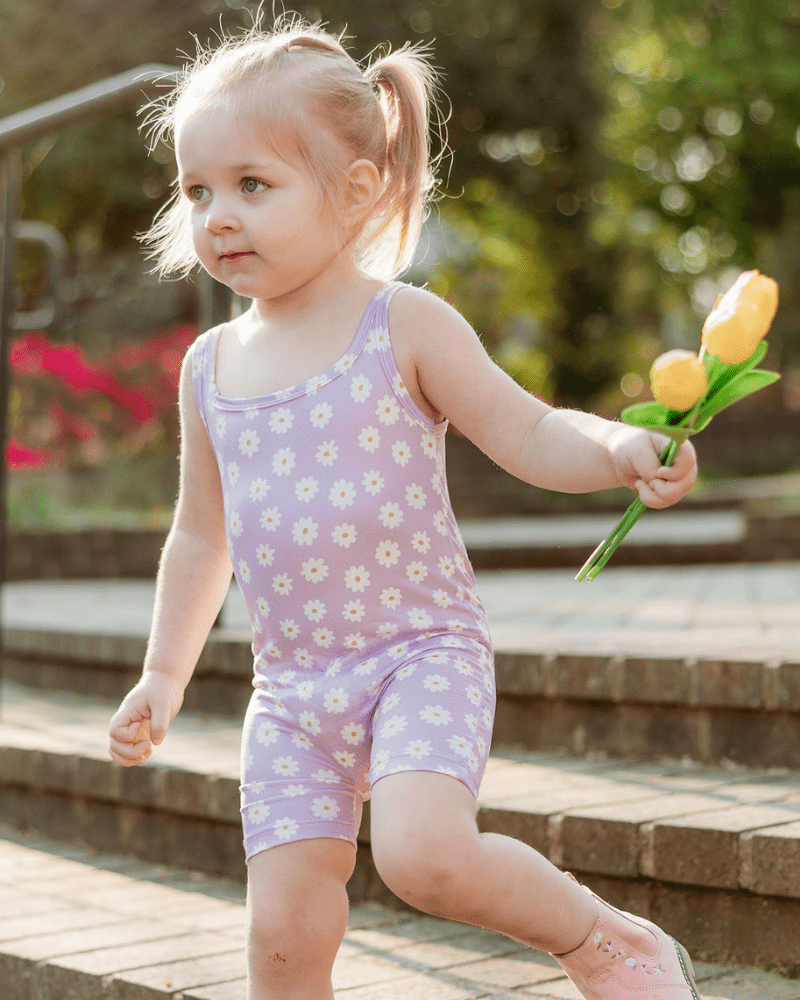Piper Square Neck Bikeshort Romper - Lavender Bloom