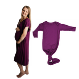 Plum Purple Mommy & Me Matching Labor Gown and Newborn Knotted Baby Gown