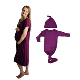 Plum Purple Mommy & Me Matching Labor Gown and Newborn Knotted Baby Gown