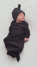 Black Ribbed Knotted Baby Gown