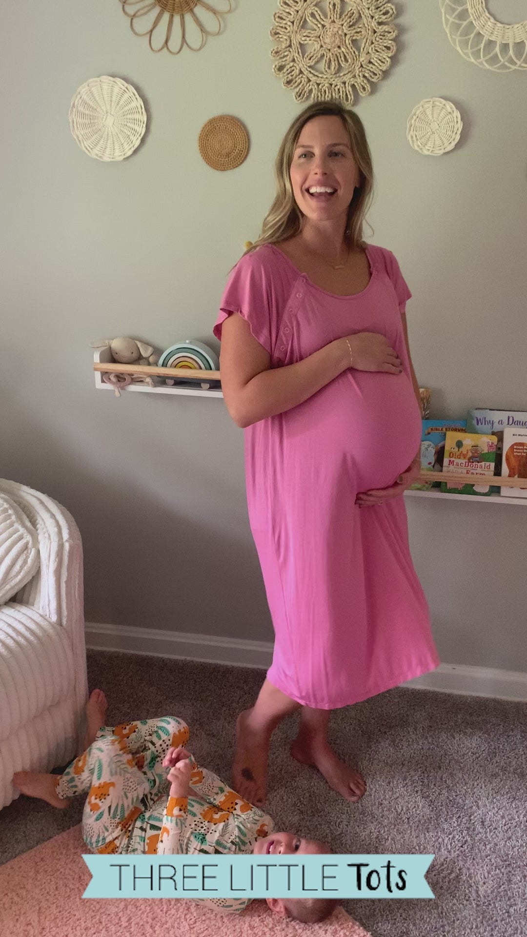 Rose Pink Three Little Tots Labor and Delivery Hospital Gown  for nursing as well