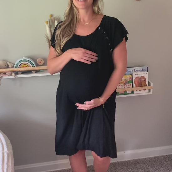 Ultra-soft, stretchy maternity gown with full backside coverage, perfect for pre and post-baby comfort.