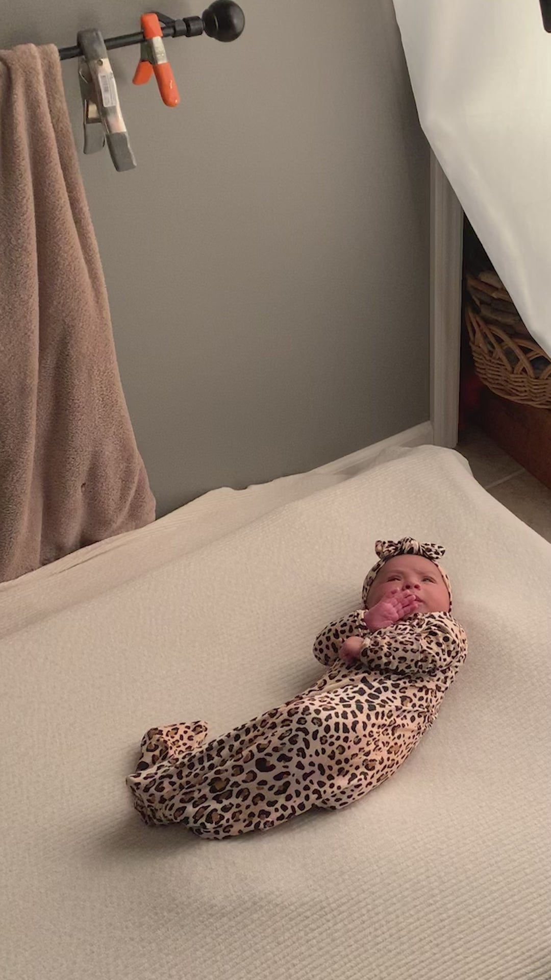 photoshoot for the Three Little Tots Leopard Knotted Baby Gown