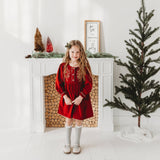 Three Little Tots Red Cord Embroidered Christmas Dress