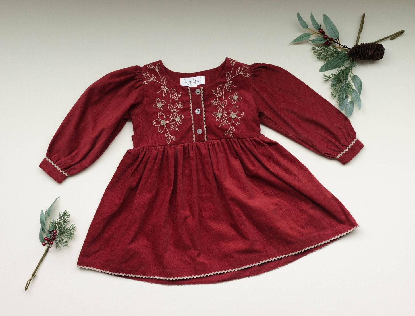 Three Little Tots Red Cord Embroidered Christmas Dress, additional view