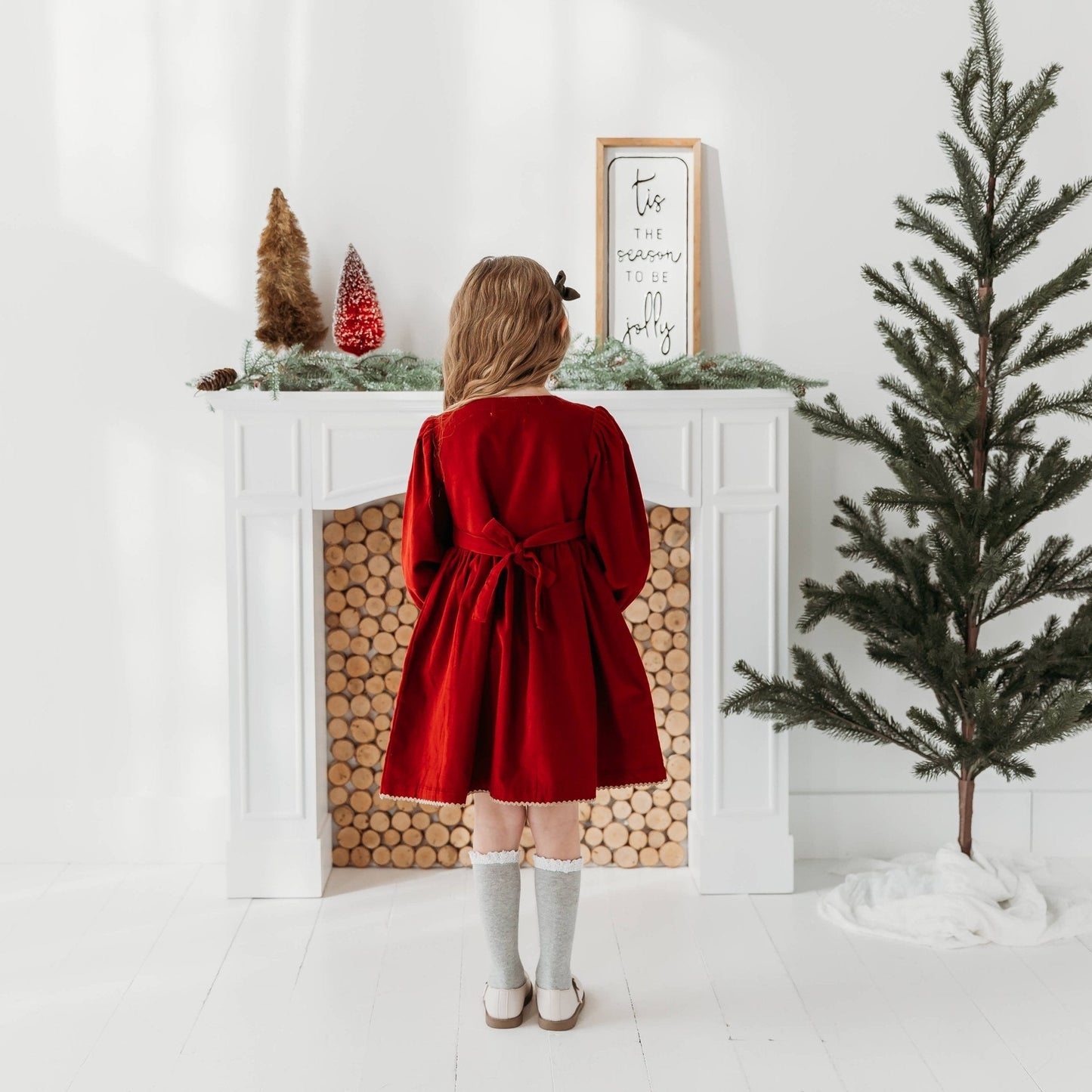 Three Little Tots Red Cord Embroidered Christmas Dress, alternate angle