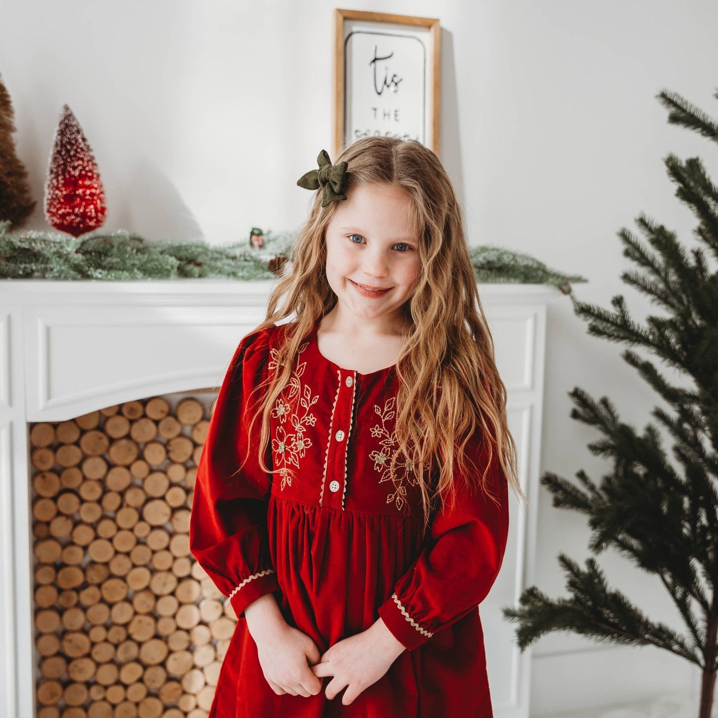 Three Little Tots Red Cord Embroidered Christmas Dress, additional product photo