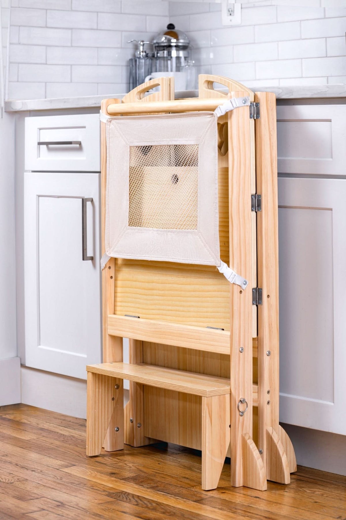 Three Little Tots Laurel 4-in-1 Foldable Kitchen Tower Step Stool Slide and Chalkboard for Toddlers, third additional photo