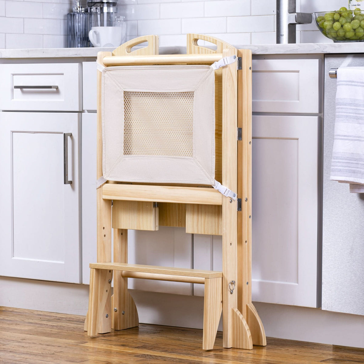 Three Little Tots Laurel 4-in-1 Foldable Kitchen Tower Step Stool Slide and Chalkboard for Toddlers, alternate angle