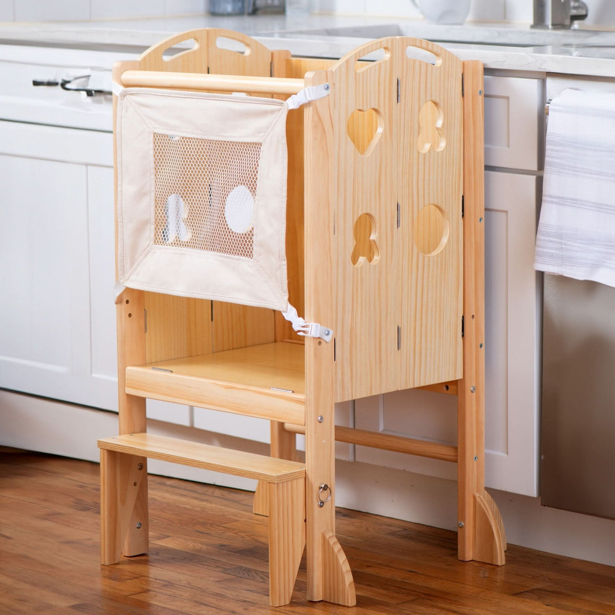 Three Little Tots Laurel 4-in-1 Foldable Kitchen Tower Step Stool Slide and Chalkboard for Toddlers, extra product detail