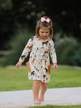 Western Horse Print Long Sleeve Dress