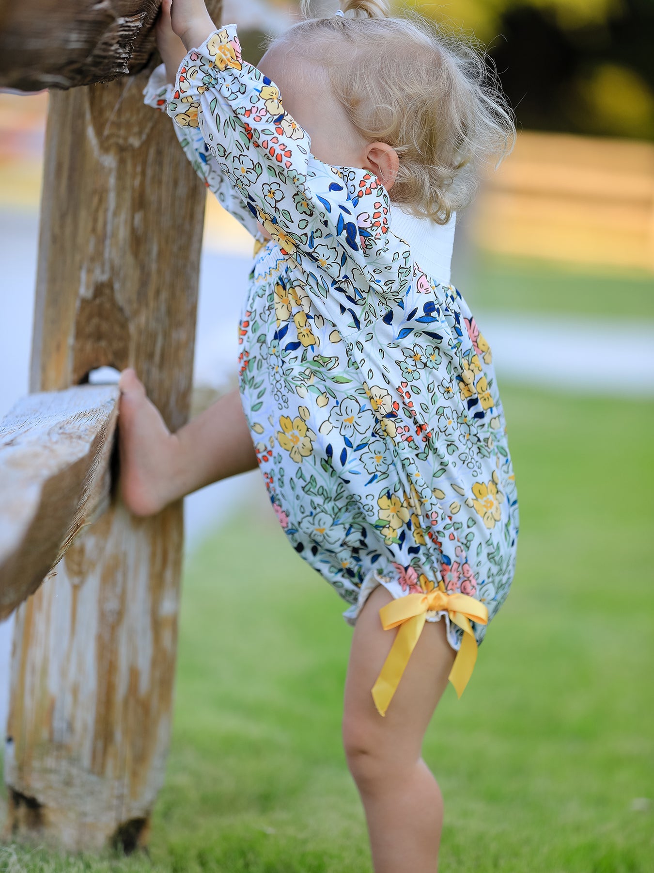 Embroidery Smocking Bow Floral Leaf Baby Girls Romper