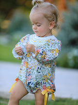Embroidery Smocking Bow Floral Leaf Baby Girls Romper