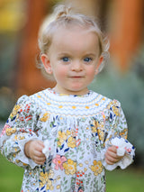 Embroidery Smocking Bow Floral Leaf Baby Girls Romper