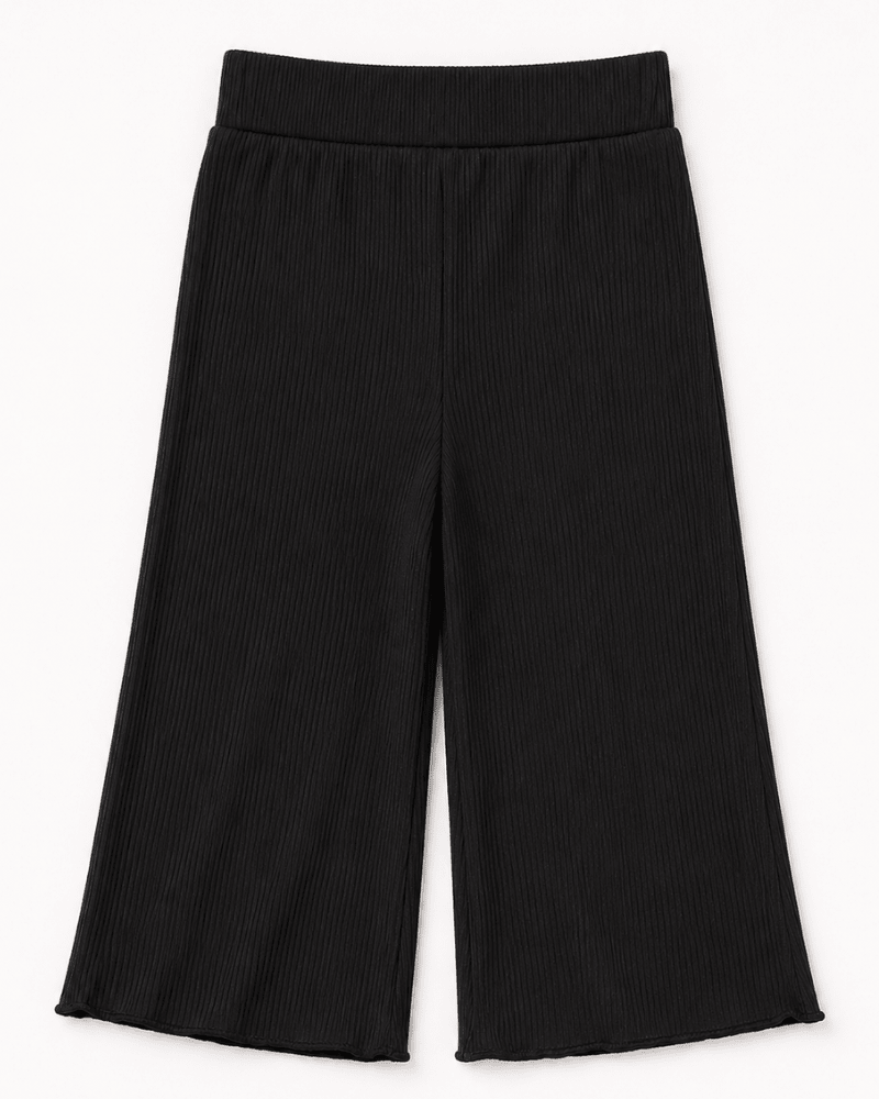 Rhea Ribbed Wide Leg Pants - Black