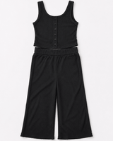 Rhea Ribbed Wide Leg Pants - Black