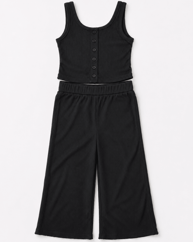 Rhea Ribbed Wide Leg Pants - Black
