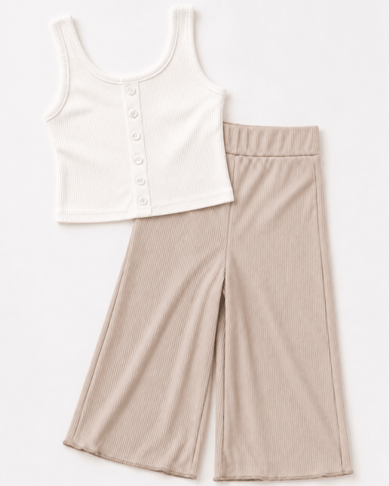Rhea Ribbed Wide Leg Pants - Irish Cream