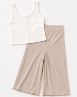 Rhea Ribbed Wide Leg Pants - Irish Cream
