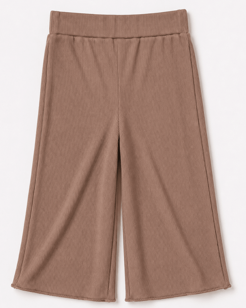 Rhea Ribbed Wide Leg Pants - Latte