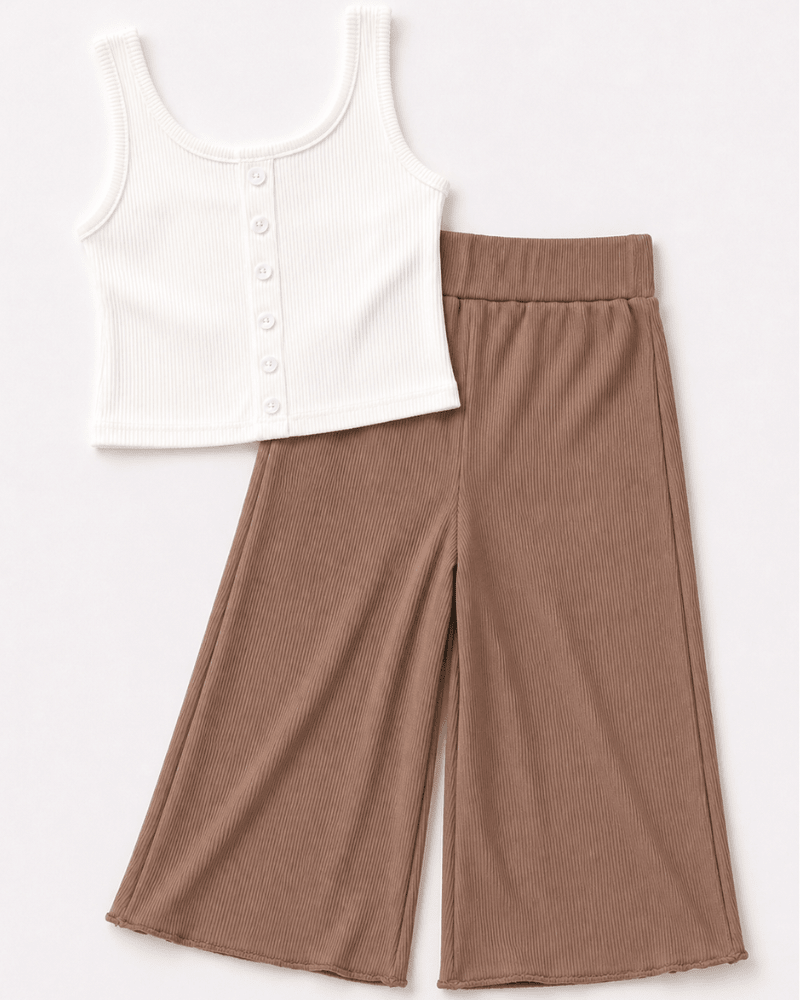 Rhea Ribbed Wide Leg Pants - Latte