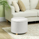 HOMCOM 18" Round Cashmere Button Tufted Foot Stool with Lid, White