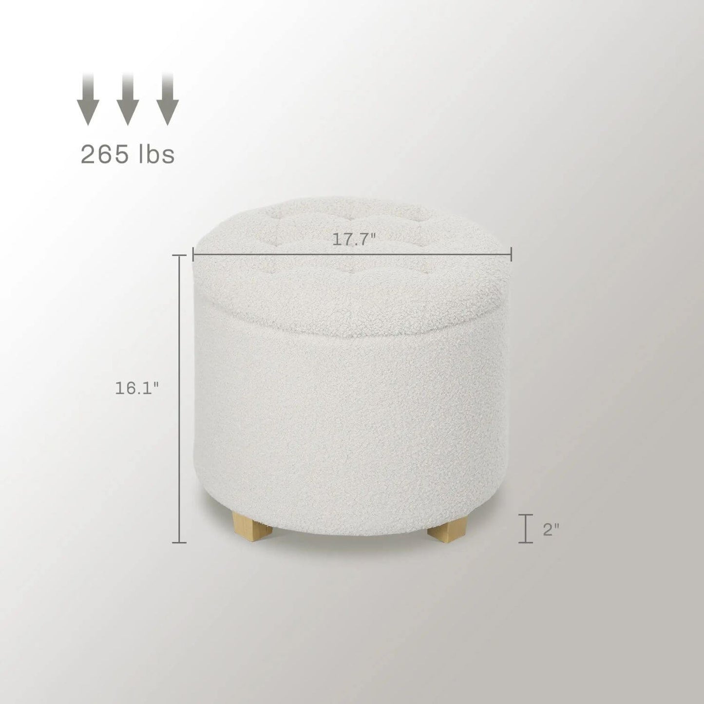 HOMCOM 18" Round Cashmere Button Tufted Foot Stool with Lid, White