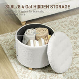 HOMCOM 18" Round Cashmere Button Tufted Foot Stool with Lid, White
