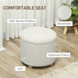 HOMCOM 18" Round Cashmere Button Tufted Foot Stool with Lid, White