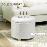 HOMCOM 18" Round Cashmere Button Tufted Foot Stool with Lid, White