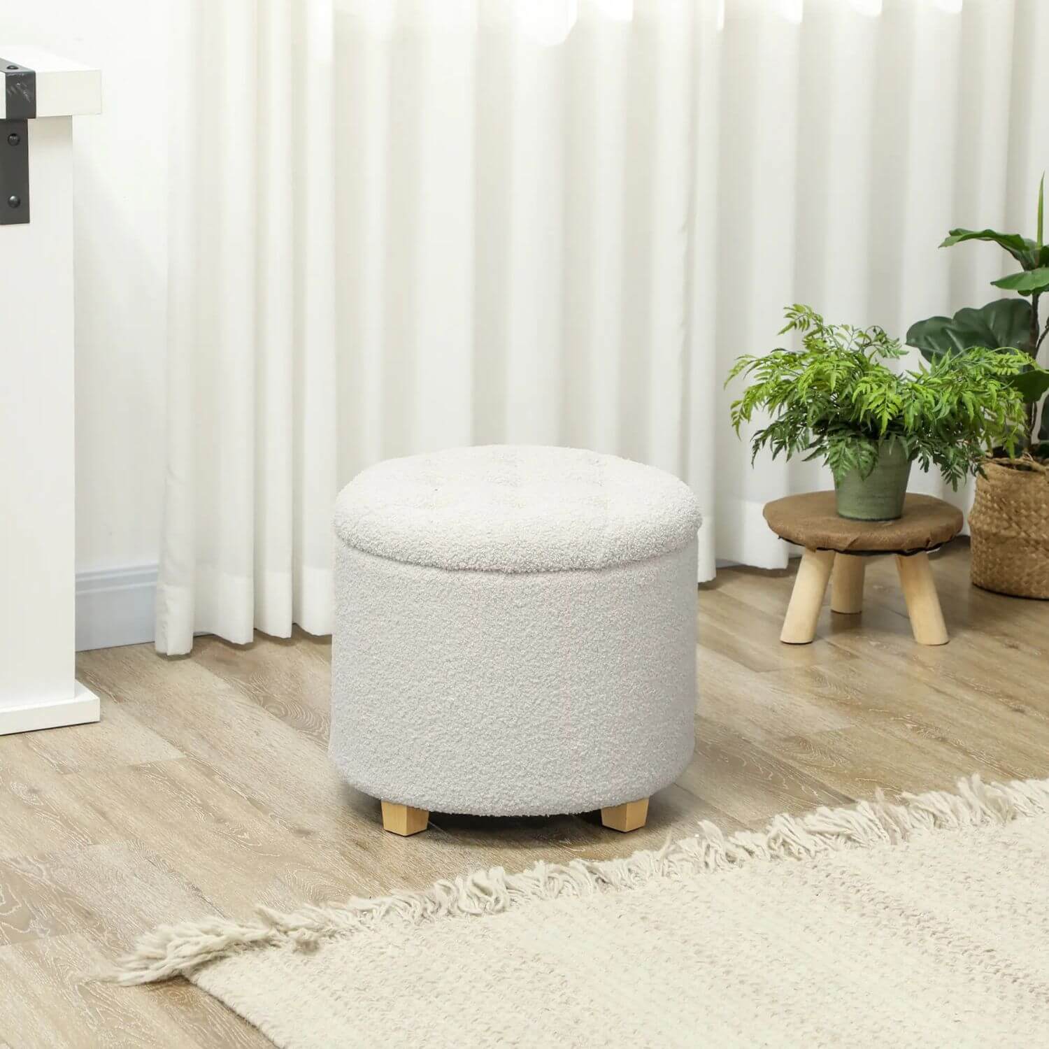 HOMCOM 18" Round Cashmere Button Tufted Foot Stool with Lid, White