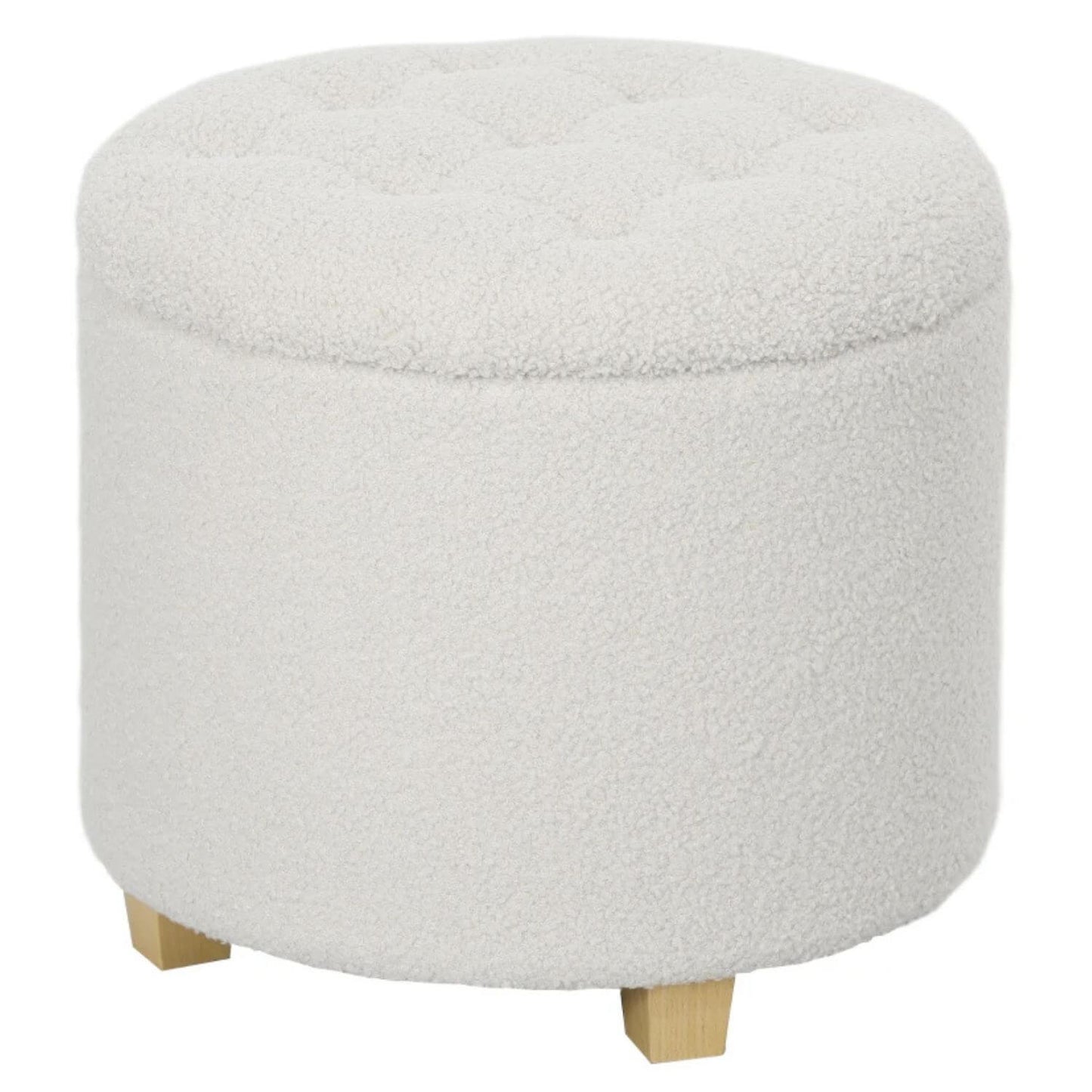 HOMCOM 18" Round Cashmere Button Tufted Foot Stool with Lid, White