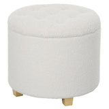 HOMCOM 18" Round Cashmere Button Tufted Foot Stool with Lid, White