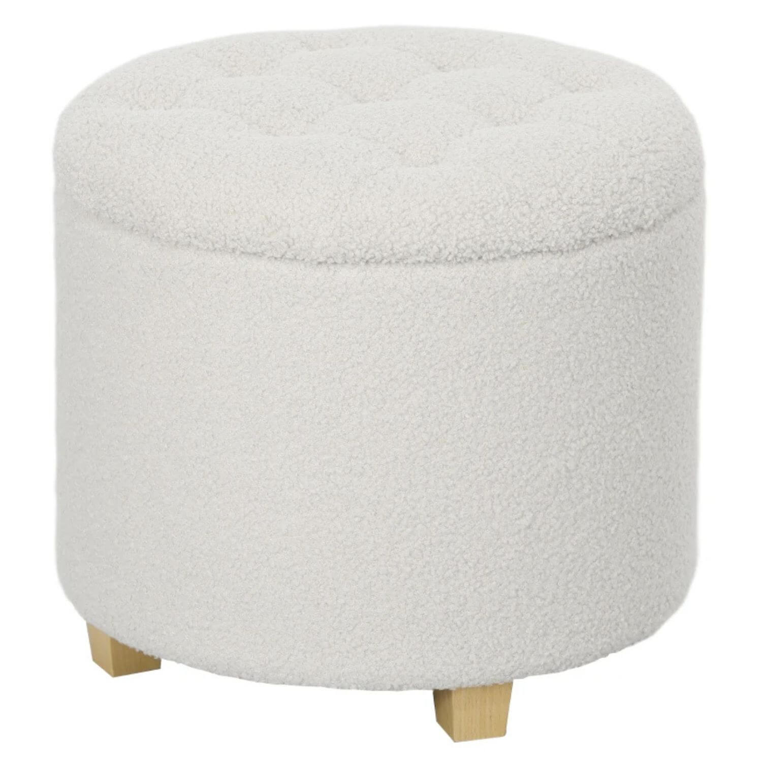 HOMCOM 18" Round Cashmere Button Tufted Foot Stool with Lid, White