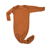 Three Little Tots Knotted baby gown saddle longhorn orange. The top knotted baby gown. Ultra soft bamboo like knotted baby gown