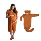 Saddle Mommy & Me Matching Labor Gown and Newborn Knotted Baby Gown