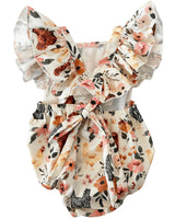 Shiloh Ruffle Back Romper - Chickens