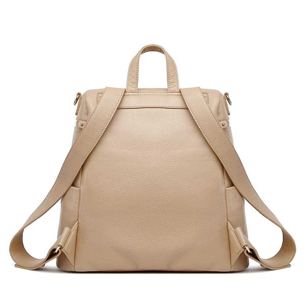 Three Little Tots Signature Diaper Bag Latte Brown, attached to a car seat or stroller