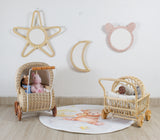 Rattan Moon Wall Mirror – Boho Space & Mystical Kids Room Decor